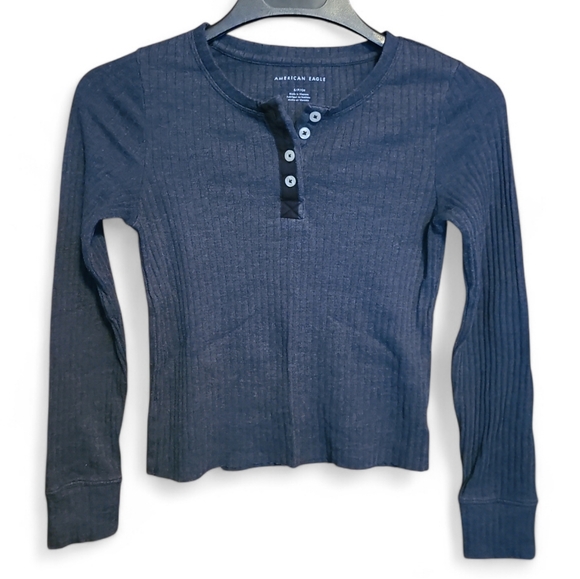 American Eagle Outfitters Tops - Women's American Eagle Outfitters Ribbed Long Sleeve Shirt 4 Button Henley Small